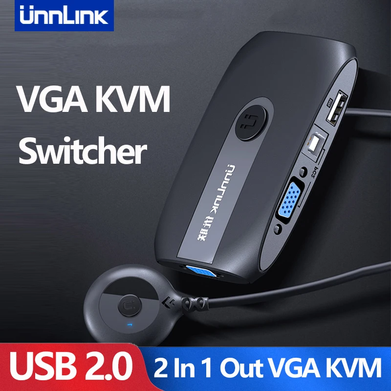 UNNLINK 4K VGA KVM Switch 3 Port USB KVM Switcher Splitter With Extender for 2 PCS Laptop Share Mouse Keyboard Monitor Printer