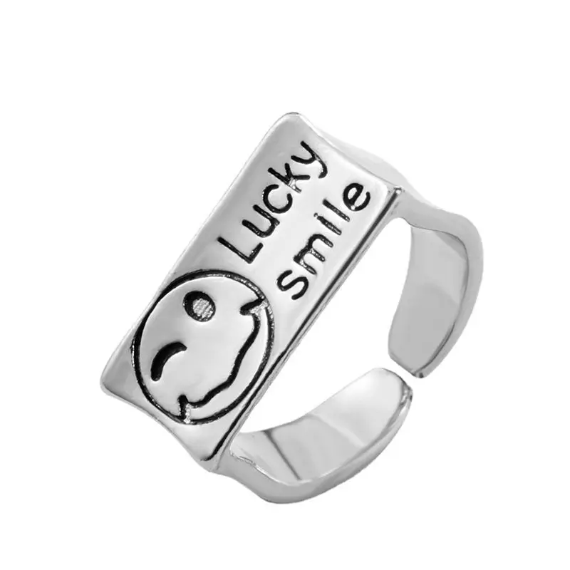 

Lucky Smile Opening Rings Retro Geometric Square Couple Hip Hop Ins Style Niche Design Gold Silver Rings Adjustable Jewelry