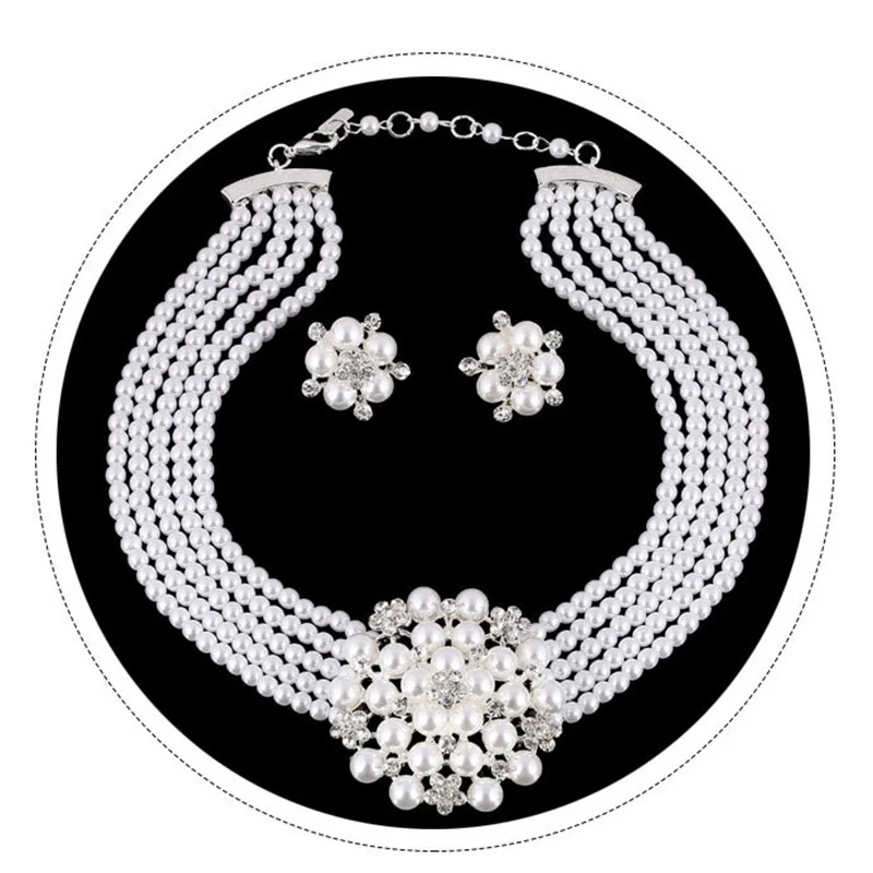 

Jewelry Sets Big Flower Pearls Simple Earring Choker Necklace Jewelry Set For Women Wedding Party Gift Engagement Bride Jewelry