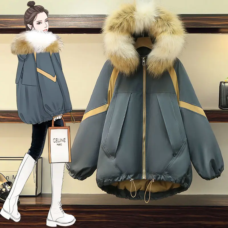 Fdfklak New Korean Winter Coat Mid-Length Thick Parkas For Women 4XL Large Size Tooling Cotton Quilted Jacket Female Veste Femme