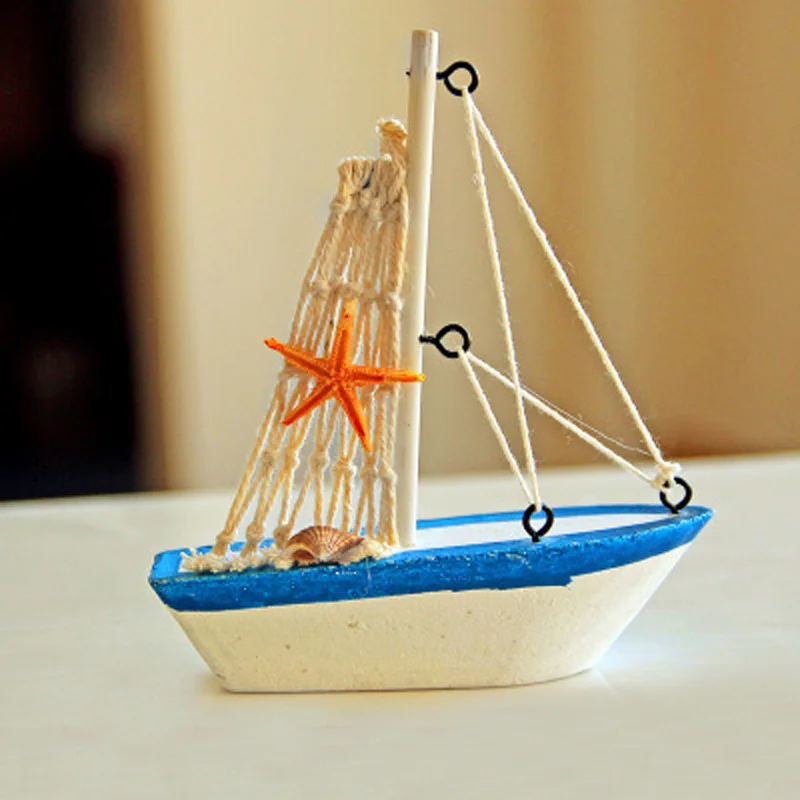 Средиземноморская деревянная модель кораблей микро пейзаж Парусная Рыбалка лодка сад миниатюрные фигурки DIY морские украшения дома