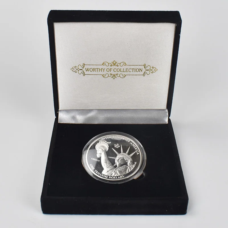 silver gift box Позолоченные USD 1 триллиона долларов металлические монеты с указанием чехол черная бархатная Подарочная коробка для коллекции - Цвет: silver gift box