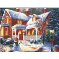 14111822162825ct counted cross stitch kit christmas night eve snowman house winter night scene snowing 4256 rozhdestvo