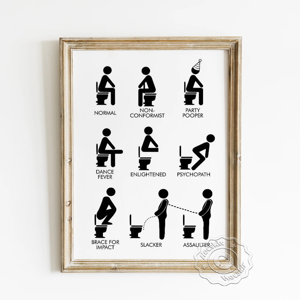 

Spoof Restroom Uncivilized Behavior Illustration Poster, Humor Funny Toilet Posture Wall Stickers, Minimalism Prints Home Decor