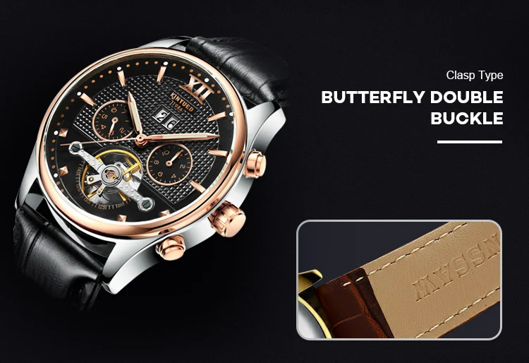 Новые KINYUED швейцарские автоматические Tourbillon механические часы многофункциональные водонепроницаемые светящиеся кожаные мужские автоматические часы