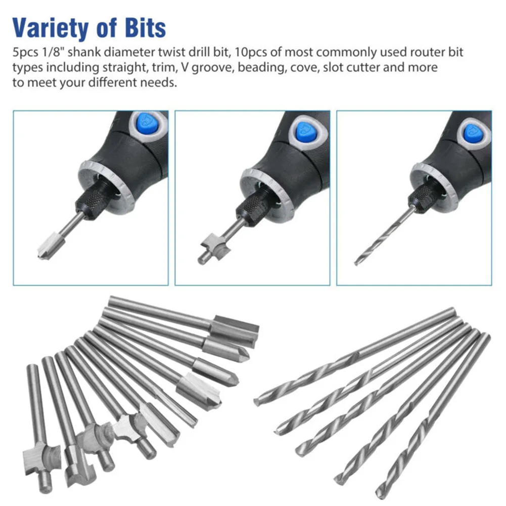 

Milling Cutter Router Bit drill kit Woodworking DIY Tool 15 pcs Anti-friction