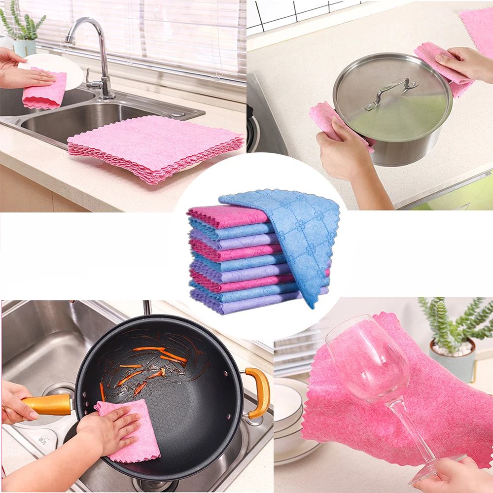 

10pcs Anti-grease Wiping Rags Kitchen Super Absorbent Microfiber Cleaning Cloth Home Washing Dish Kitchen Cleaning Towel