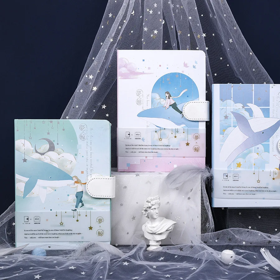 Блокнот с магнитной пряжкой в твердой обложке серия мечта Кита ТОЛСТЫЙ цветной