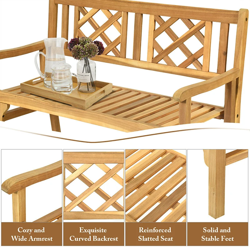 

GIANTEX Patio Foldable Bench with Curved Backrest and Armrest OP70303