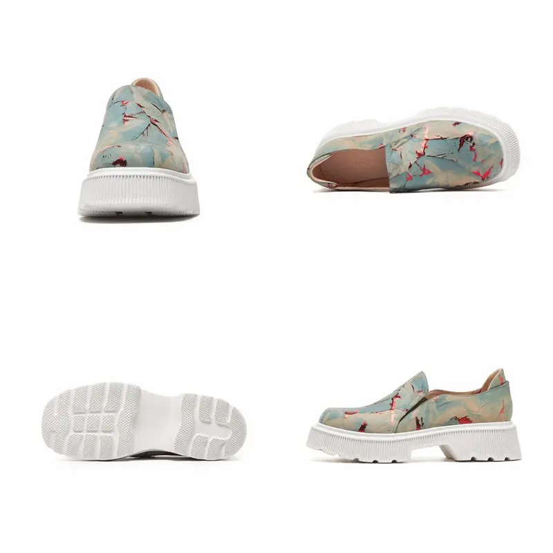 

ORCHA LISA 2021 Platforms Round Toe Cool Women Shoes Slip On Print Genuine Leather Spring Autumn Ladies Pumps Shoes 5.5cm Heel