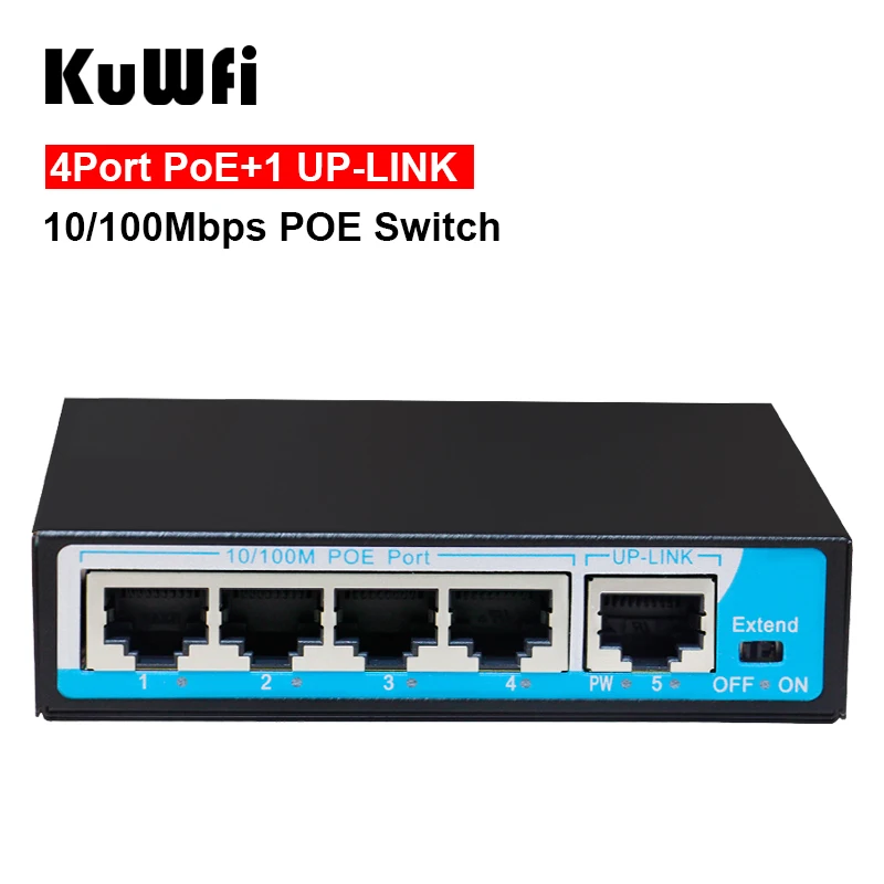 KuWFi POE коммутатор 4 + 1 порта 100 Мбит/с IEEE 802 3 af/at Fast Ethernet для системы