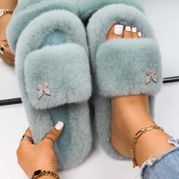indoor furry slippers fur slides faux fur flip flops women cute butterfly home slippers platform sandals flats winter shoes 2021