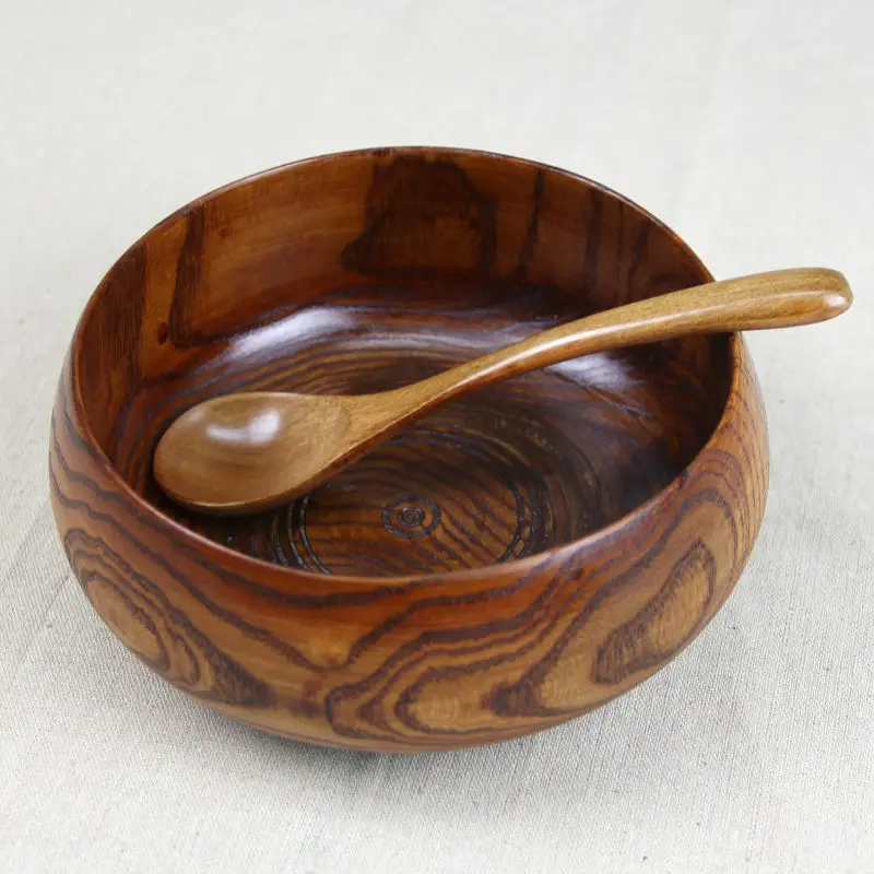 

Large soup bowl wood tigela handmade healthy food containers dinner dishes vintage salad rice Japanese style tableware noodles