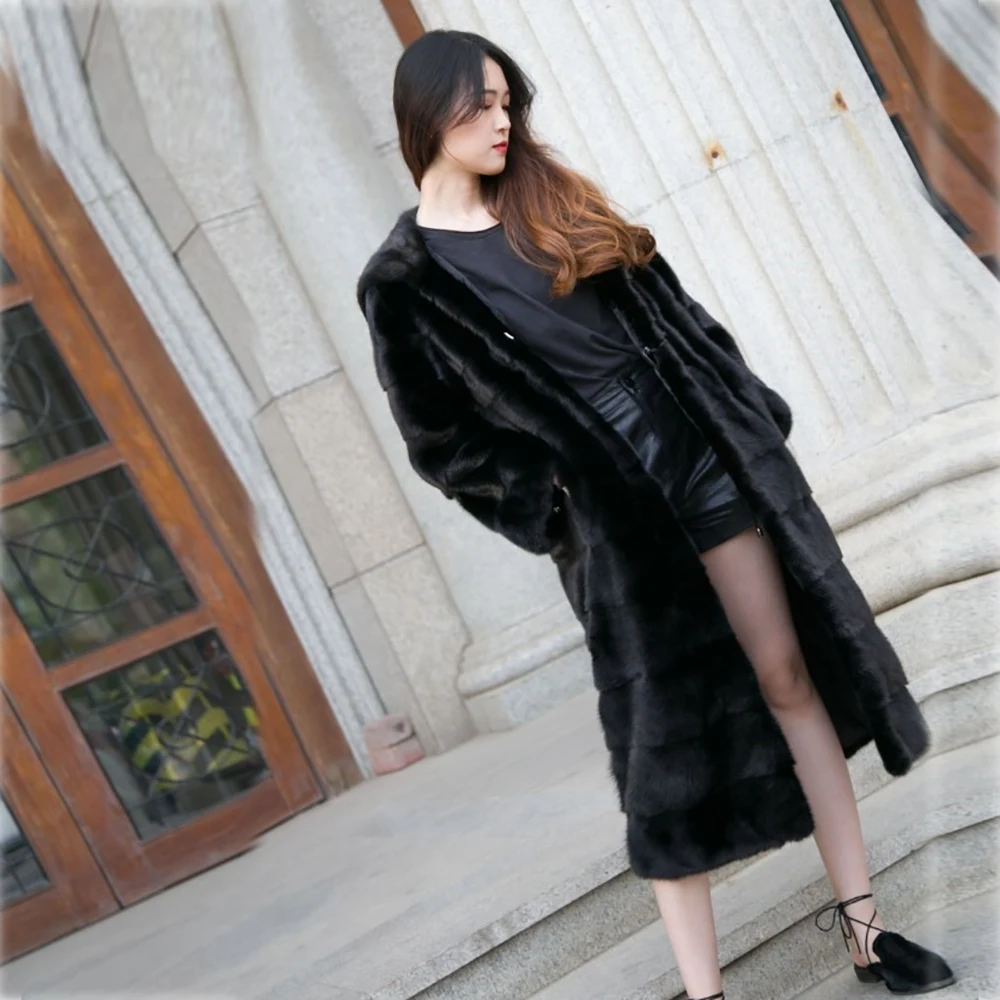 Новое поступление шуба из настоящей норки с капюшоном X-Long Pelt шуба из натурального меха для женщин из натуральной норки шуба зимняя теплая MKW-142