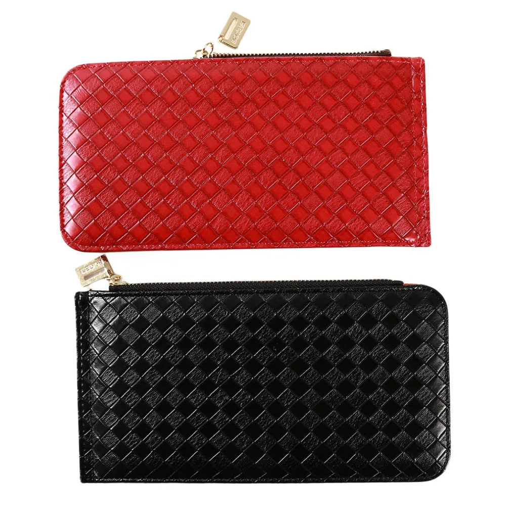 

New Style Card Package Women PU Leather Korea Plaid Business Card Case Phone Credit Card Holder Female Wallet Long Retro Purse