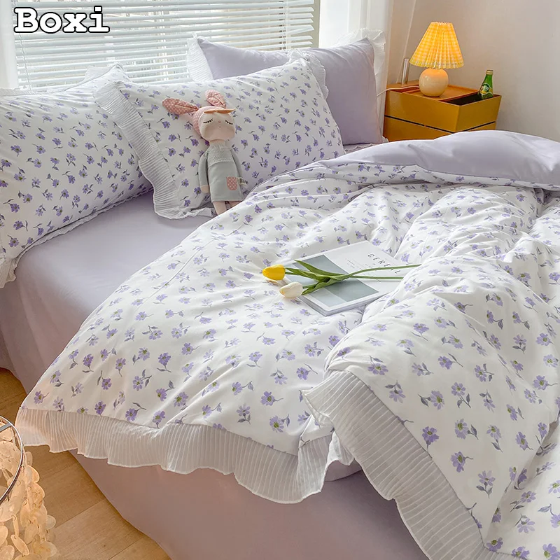 Ins New Girl Princess Style Bedding Set Kawaii Ruffle Bed Skirt Lace Bed Sheets And Pillowcases Full Queen King Size Duvet Cover