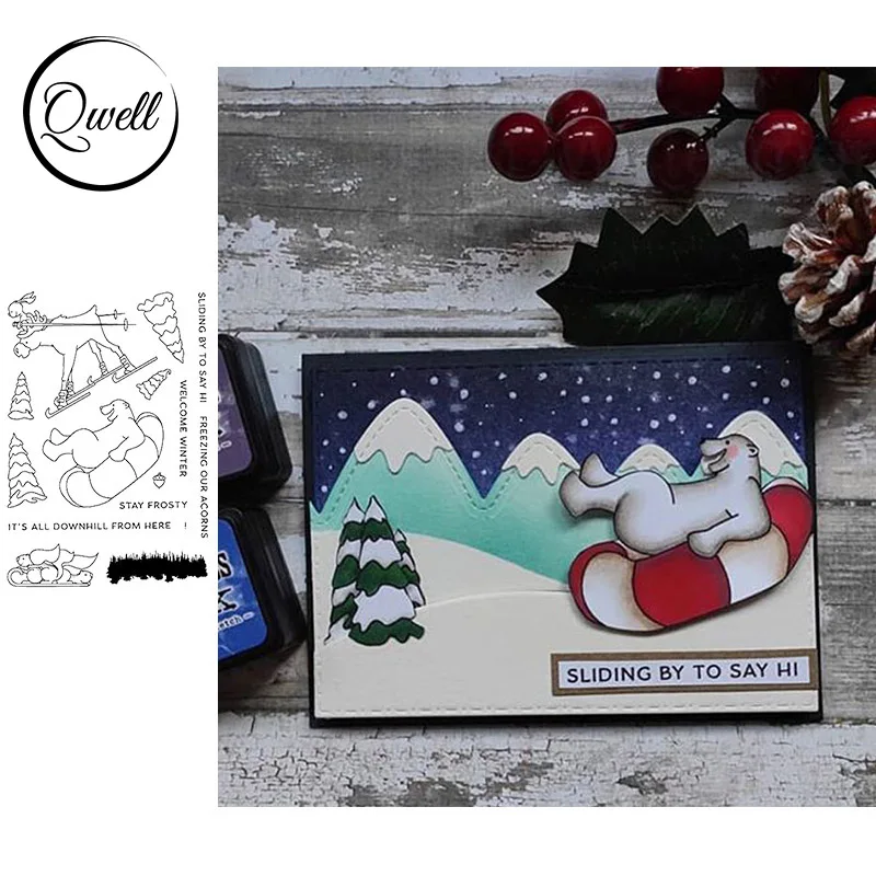 QWELL прозрачные штампы для катания на лыжах с животными скрапбукинга и