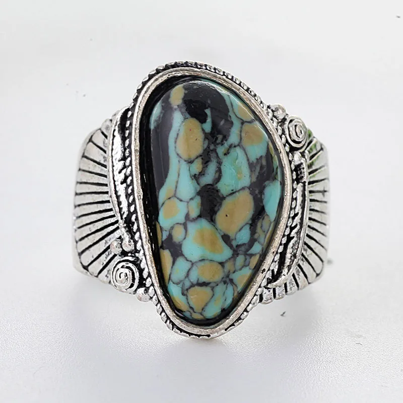 Женское кольцо с искусственным камнем бирюзовое вечерние ювелирные изделия |