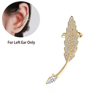 womens luxury plant golden leaves stud earrings shiny micro crystal cz stone cuff earring piercing trendy wedding ear jewelry