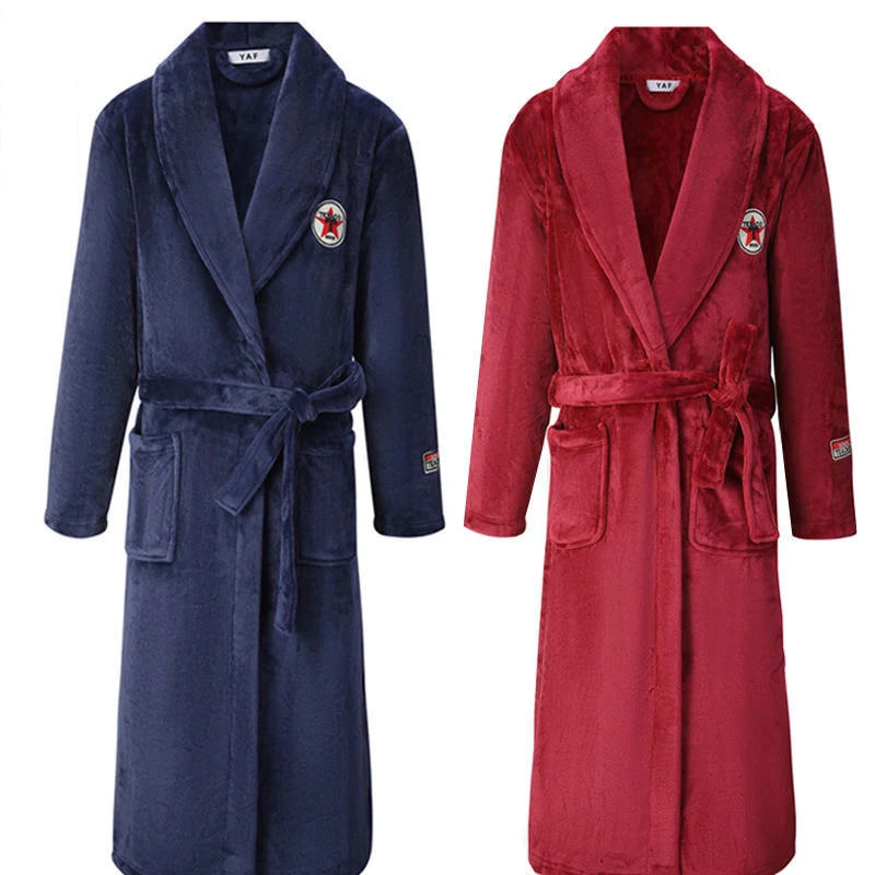 Men Casual Kimono Bathrobe Autumn Winter Flannel Long Robe Thick Warm Sleepwear Plus Size 4XL Nightgown Male Loose Home Wear