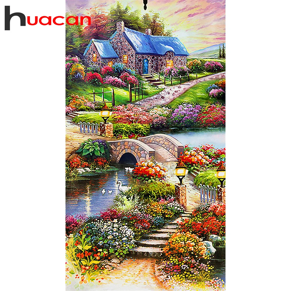 huacan 5d diy mosaic diamond painting full square rhinestones house garden road diamond embroidery flower river landscape puzzle free global shipping