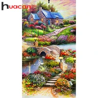 Huacan DIY Mosaic Diamond Painting Full Square Rhinestones House Garden Road Diamond Embroidery Flower River Landscape Puzzle