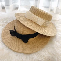 lunadolphin desinger summer sun hat beach straw raffia hat wide brim sun protection bow cap temperament flat straw hats outdoor