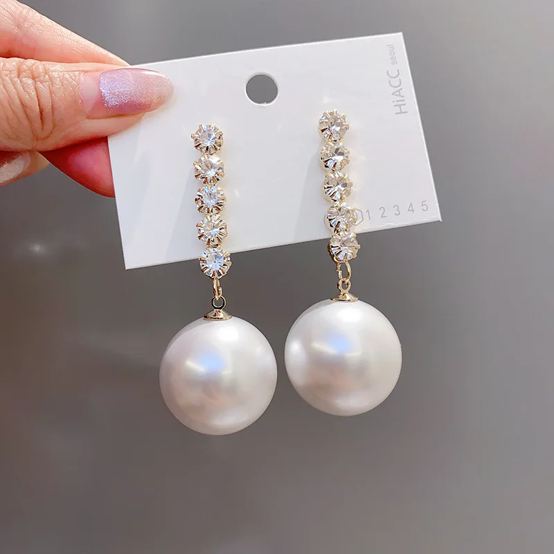 

S925 Needle Pearl Earrings for Women Creative Design Luxury Jewelry Shiny Rhinestones Geometry Korean Version Accessories Gift