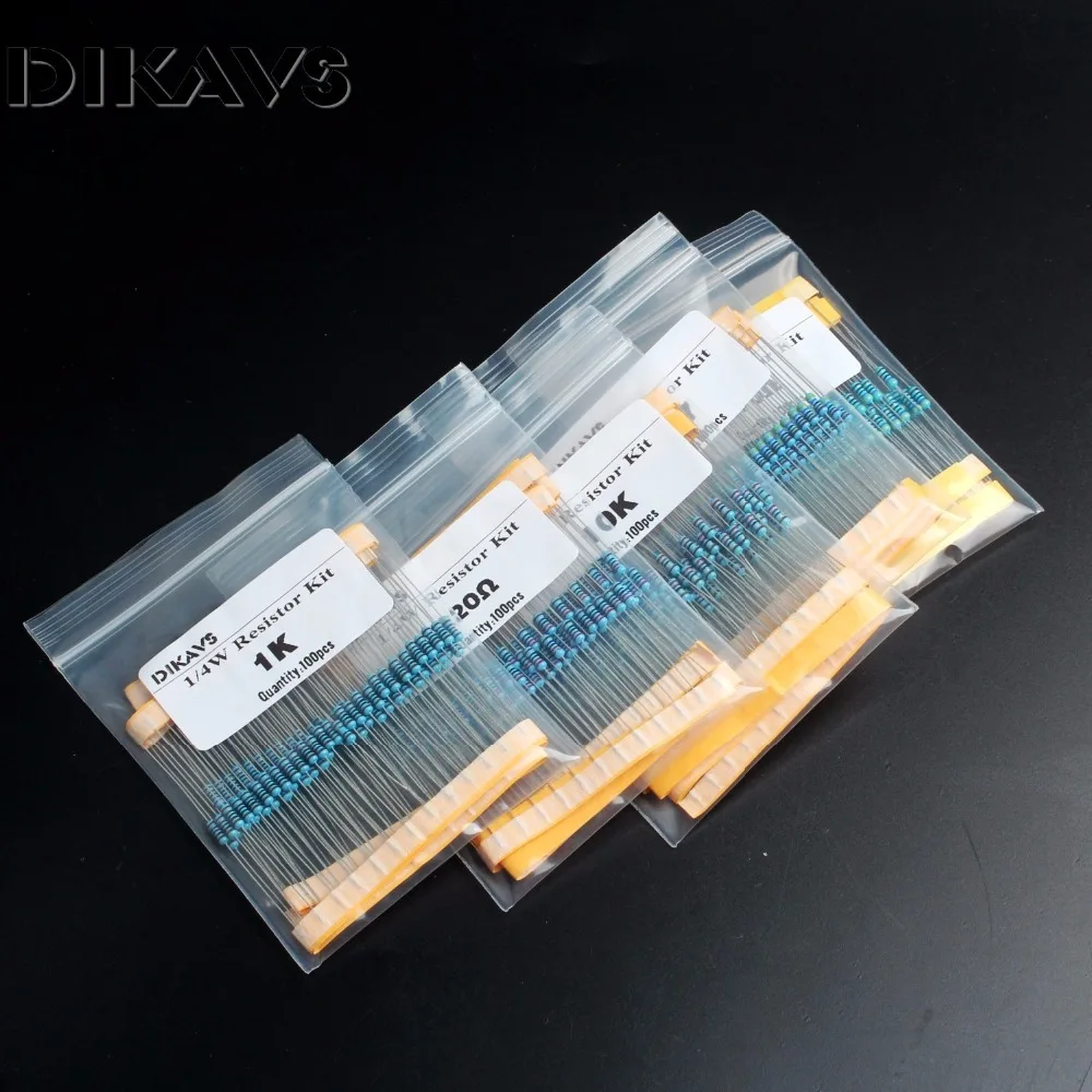 500 PC 1/4 Вт 0,25 1% металлическая пленка сопротивление комплект 220 Ом 470 Ом 1K 4K7 10K набор резисторов