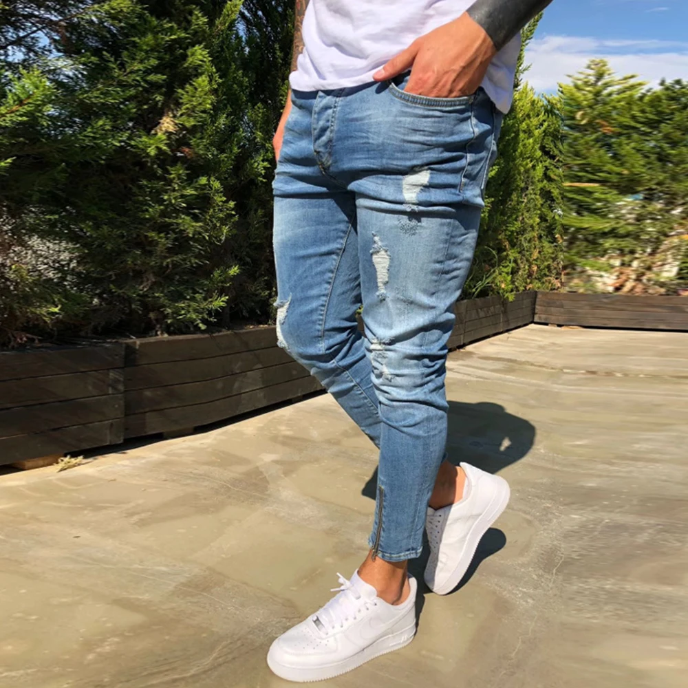 Мужские винтажные джинсы со средней посадкой рваные уличные мужские на молнии