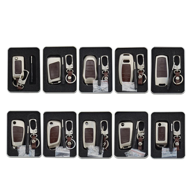 Чехол OkeyTech для Skoda из цинкового сплава + кожаный чехол автомобильного ключа Volkswagen