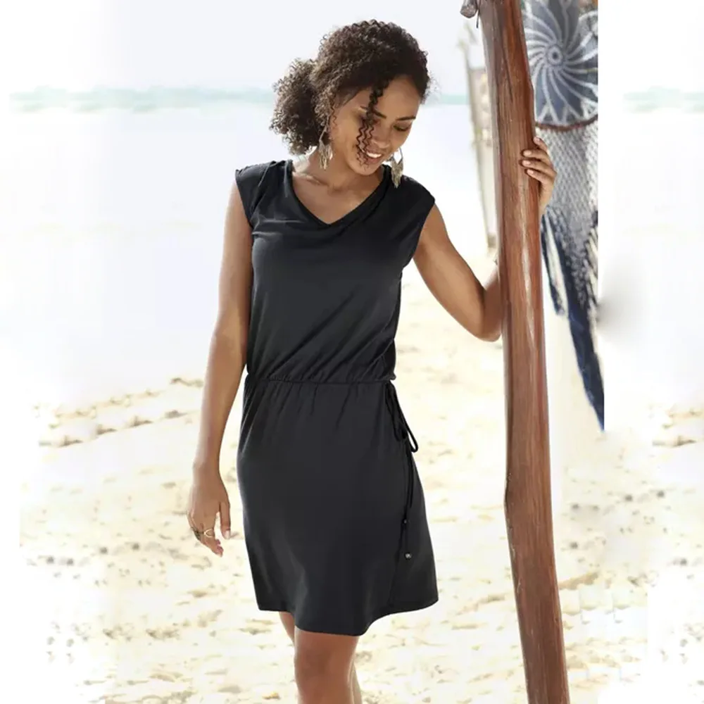 

Wome Sexy Black Casual Beach Dress Fashion Sleeveless Summer Leisure Slim Boho Dresses Deep V-neck Mini Hip Sundress Vestidos