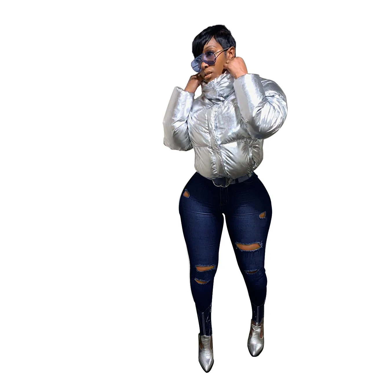 

Dark Blue Skinny Ripped Jeans for Women Fashion Slim Push Up High Waist Denim Pencil Pants Lady Sexy Hollow Out Distressed Jeans