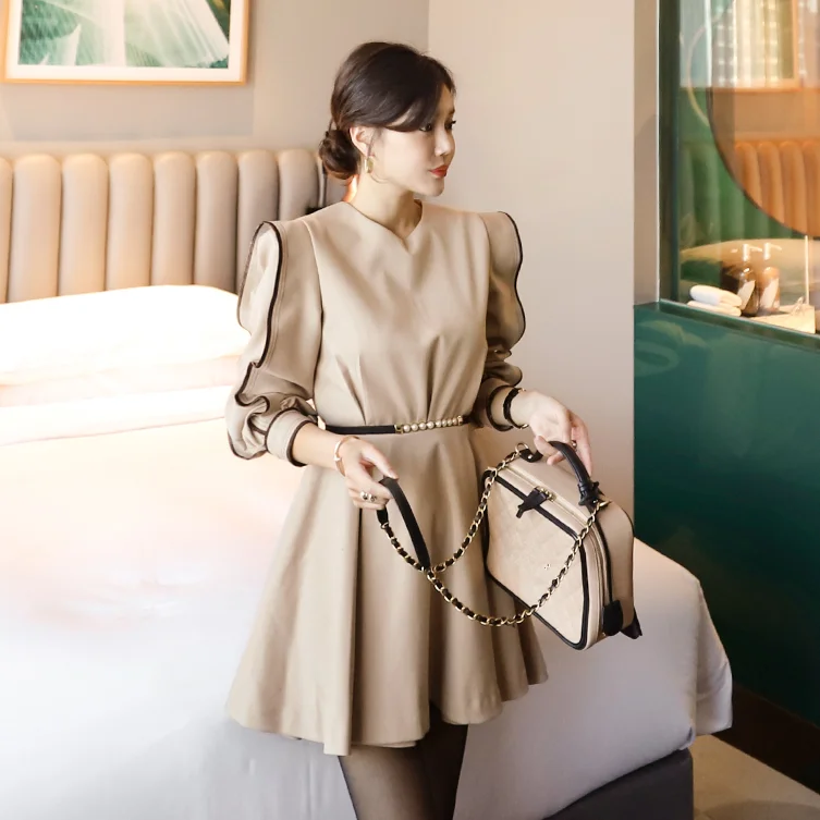 HAMALIEL зимнее бальное платье с рукавами фонариками корейское женское оборками и