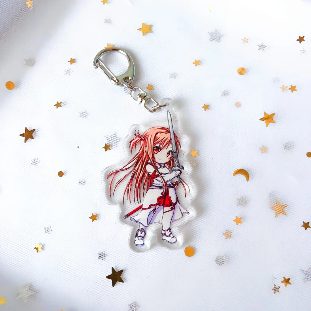 

2020 Hot Anime Sword Art Online Kirito Asuna Two Sided Acrylic Keyring Keychain Key Chain