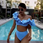 Новинка 2021, сексуальный синий цвет, женский купальник-бандо, комплект бикини с высокой талией, купальные костюмы для купального костюма