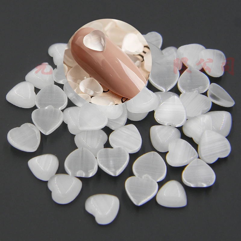 

6mm/8mm/10mm ice transparent 50Pcs Heart Cat Eye heart-shaped opal nail art jewelry opal flat bottom diamond glass diamond