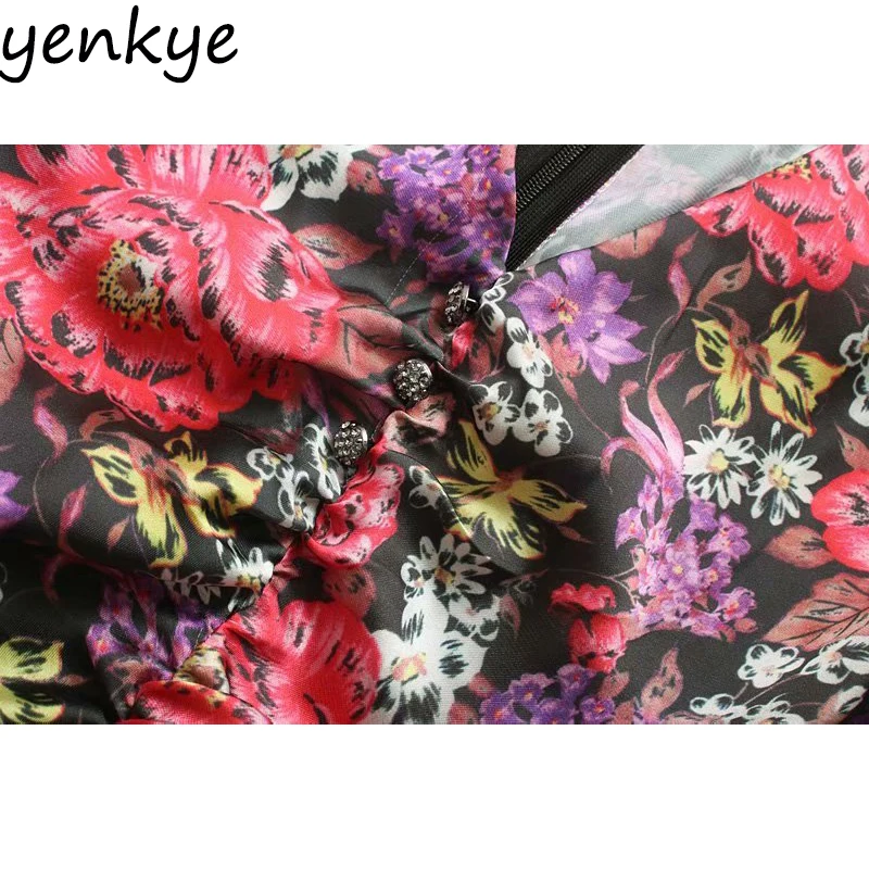 Женское винтажное мини-платье с цветочным принтом V-образным вырезом | Женская