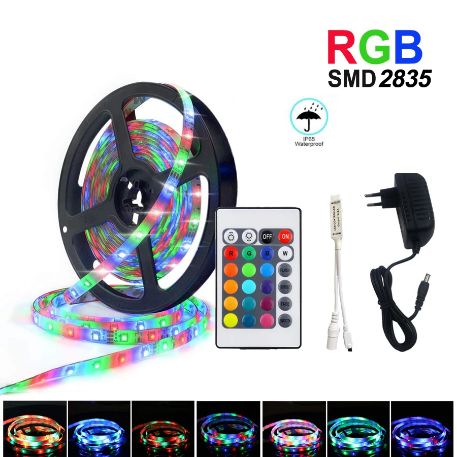 Светодиодная лента водонепроницаемая лент RGB SMD 2835 с контроллером 5/10/15/20 м 12 В