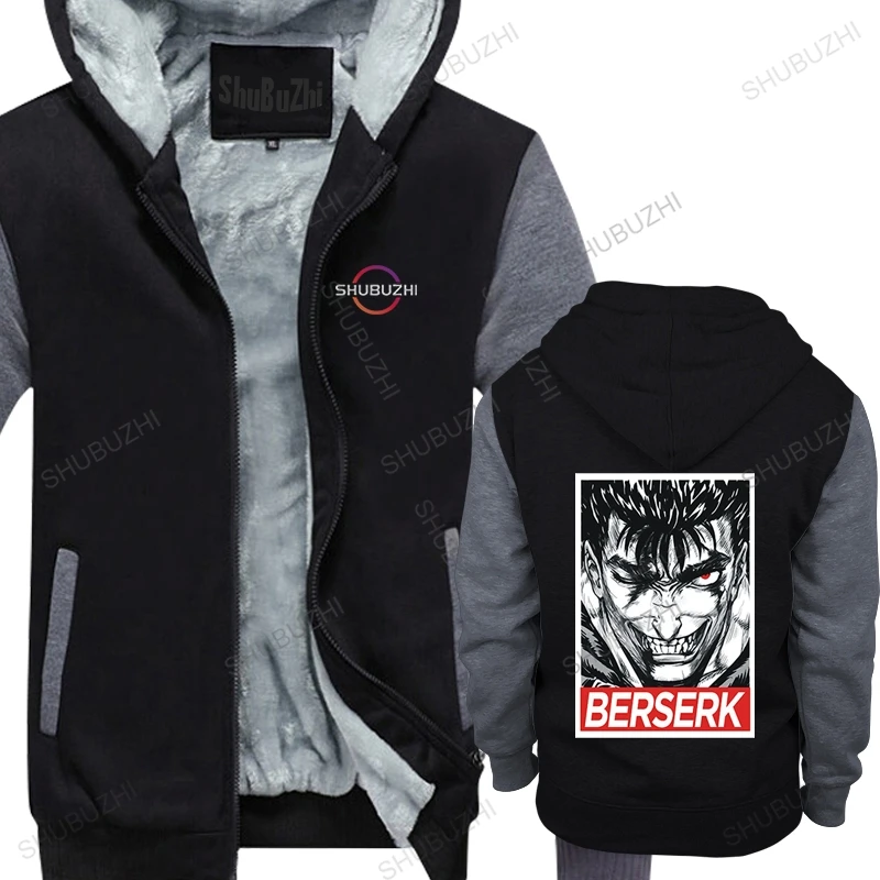 

man winter warm black sweatshirt streetwear cool hoodie Men's Berserk Anime male shubuzhi cotton hoodies thick jacket zipper