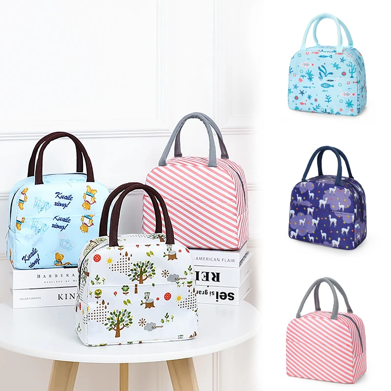 

New Lunch Bag Fresh Cooler Bags Waterproof Nylon Portable Zipper Thermal Oxford Lunch Bags For Women Lunch Box Tote Food Bag