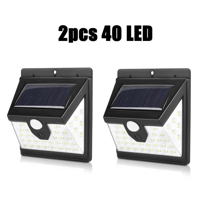 2pcs 40 LED 36 светодиодный уличный светильник на солнечной энергии, перезаряжаемый датчик движения PIR, ночной Светильник s, Открытый водонепроницаемый IP65 Солнечный настенный светильник - Испускаемый цвет: 2pcs 40 LED