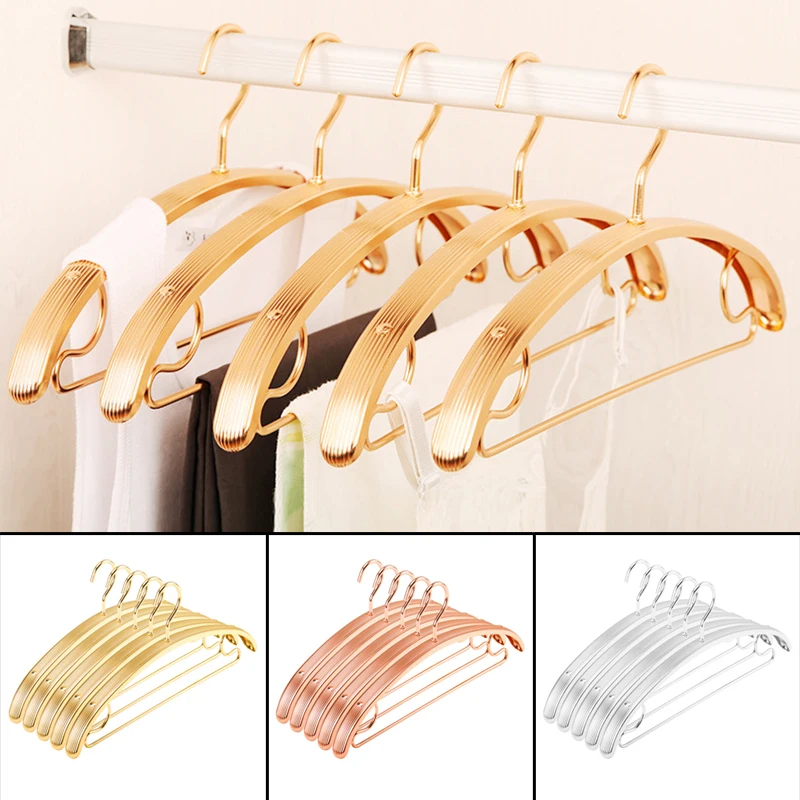 

5pcs No Shoulder Marks Hanger Aluminum Alloy Household Space Saving Non-slip Clothes Rack Hanger For Sweater Coat Pants Shirt D1
