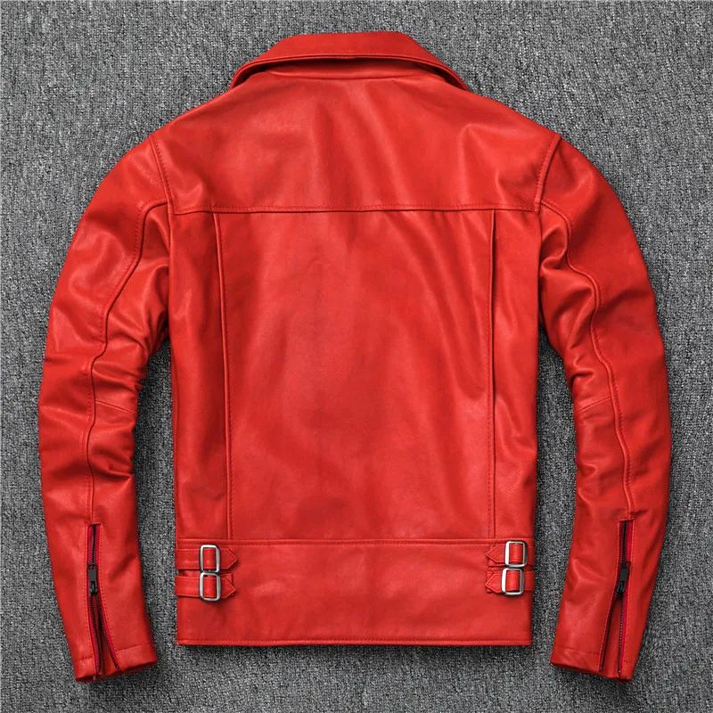 

2021 Men's Genuin Leather Jackets Red Cowhide Motorcycle Jackets Plus Size 4XL Real Leather Coat for Male