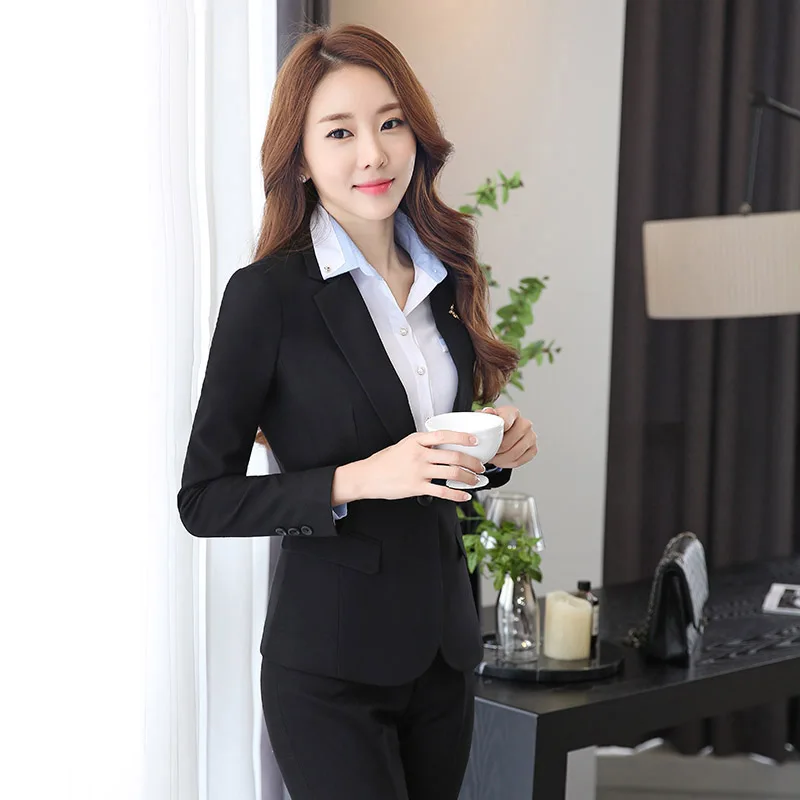 IZICFLY High-End Spring Autumn New Gray Office Work Wear 2 Piece Set Women Business Elegant Pants Blazer Suits Outfits