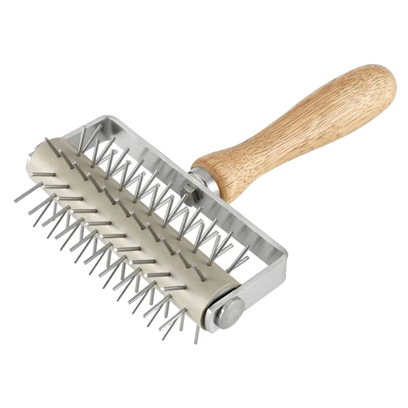 

New Stainless Steel Pizza Cake Pie Bread Pastry Baking Tool Dough,Pizza Needle Punchers Roller,Wooden Handle,1Pcs