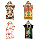 Быстросохнущее абсорбирующее пляжное банное полотенце из микрофибры с капюшоном и принтом мир и любовь для взрослых и детей, купальный костюм для дайвинга, сменные халаты, пончо