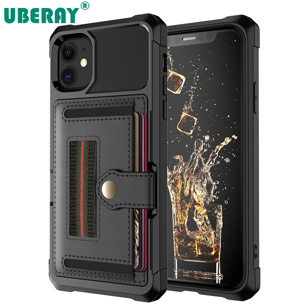 Чехол для телефона мягкий кожаный с магнитным держателем карт iPhone 12 Pro 11 Max XR XS X 7