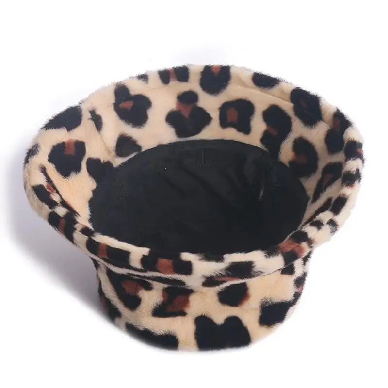 2021 New Korean Winter Vintage Leopard Plush Bucket Hat Women Warm Faux Fur Bucket Cap Japanese Sweet Cute Fisherman Hat