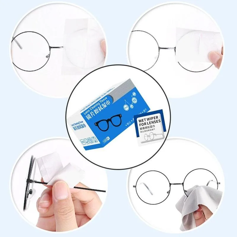 100pcs/box Glasses Cleaner Wet Wipes Disposable Anti Fog Misting Dust Remover Cleaning Lens Sunglasses Phone Screen Computer | Аксессуары